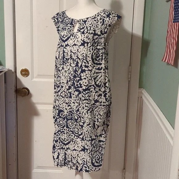 Lands End Navy Blue and White Dress Size 10 - Picture 5 of 15